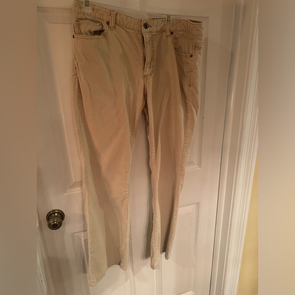 Ralph Lauren corduroy mid rise tan pants. Size 14
